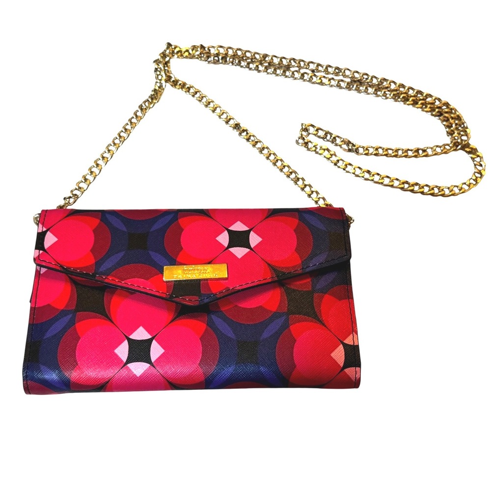Trina Turk Red Floral Geometric Saffiano Wallet on Chain Crossbody Bag